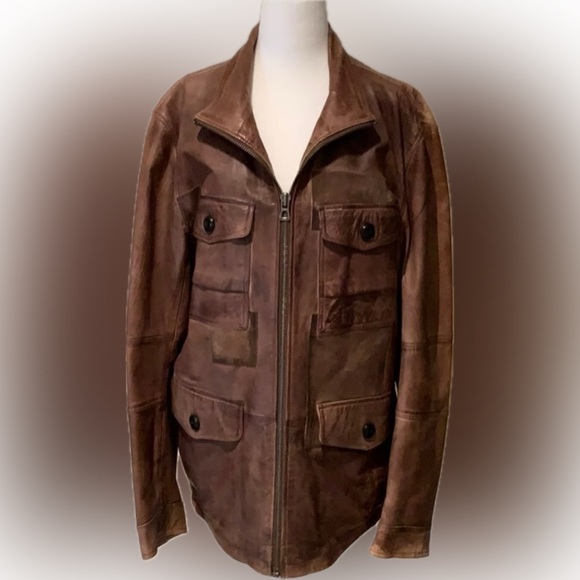 Hugo Boss Brown Leather Jacket - Picture 1 of 6